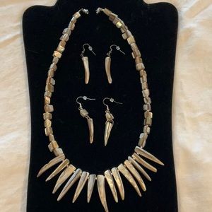 Handmade beaded shell necklace and earring set